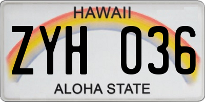 HI license plate ZYH036