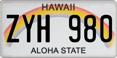 HI license plate ZYH980