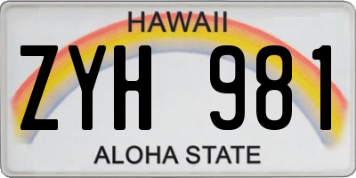 HI license plate ZYH981