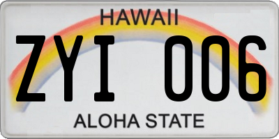 HI license plate ZYI006