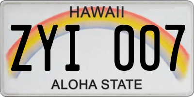 HI license plate ZYI007
