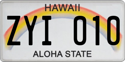HI license plate ZYI010