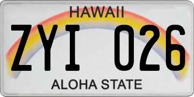 HI license plate ZYI026