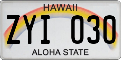 HI license plate ZYI030