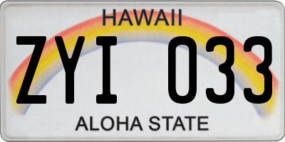 HI license plate ZYI033