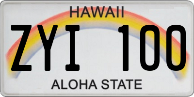 HI license plate ZYI100