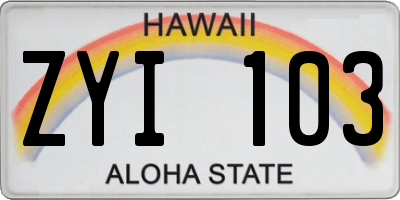 HI license plate ZYI103