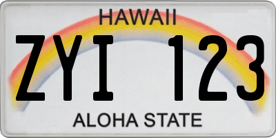 HI license plate ZYI123