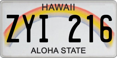 HI license plate ZYI216