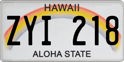 HI license plate ZYI218
