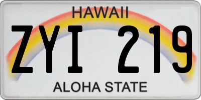 HI license plate ZYI219