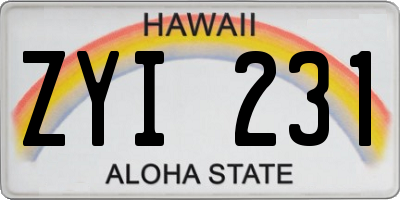 HI license plate ZYI231