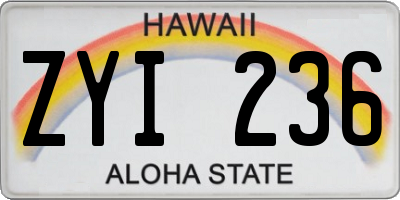 HI license plate ZYI236