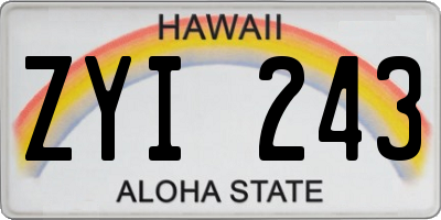 HI license plate ZYI243