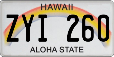 HI license plate ZYI260