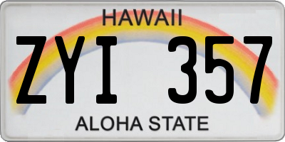 HI license plate ZYI357