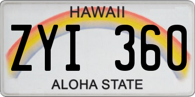 HI license plate ZYI360