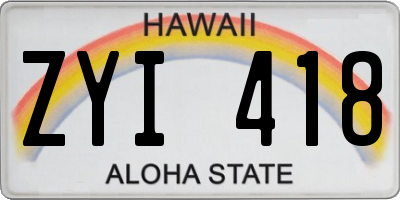 HI license plate ZYI418