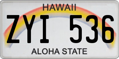 HI license plate ZYI536