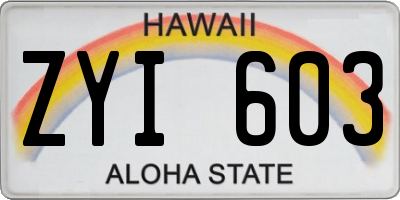 HI license plate ZYI603