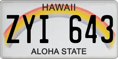 HI license plate ZYI643
