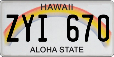 HI license plate ZYI670