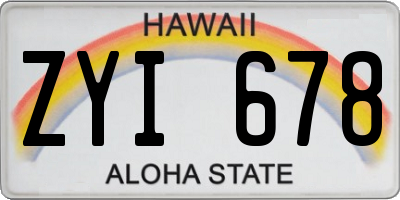 HI license plate ZYI678