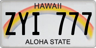 HI license plate ZYI777