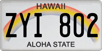HI license plate ZYI802