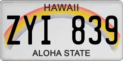 HI license plate ZYI839