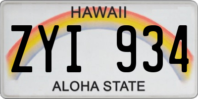 HI license plate ZYI934