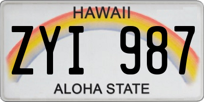 HI license plate ZYI987