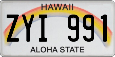 HI license plate ZYI991