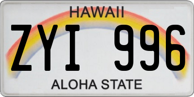 HI license plate ZYI996