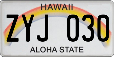 HI license plate ZYJ030