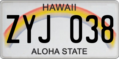 HI license plate ZYJ038