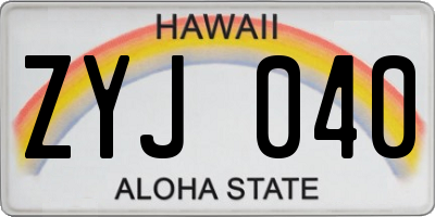 HI license plate ZYJ040