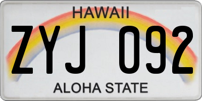 HI license plate ZYJ092