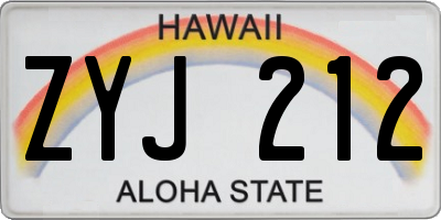 HI license plate ZYJ212