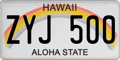 HI license plate ZYJ500