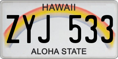 HI license plate ZYJ533