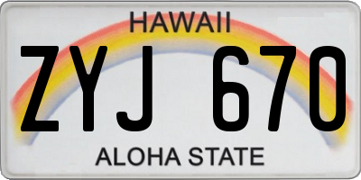 HI license plate ZYJ670
