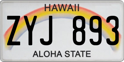 HI license plate ZYJ893