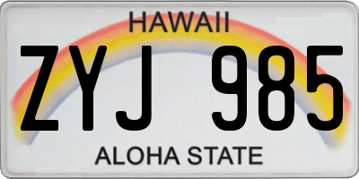 HI license plate ZYJ985