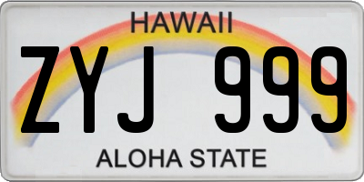 HI license plate ZYJ999