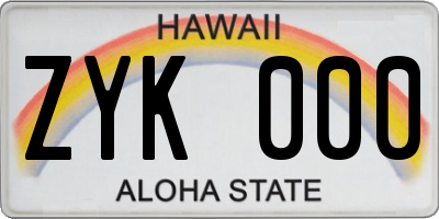 HI license plate ZYK000