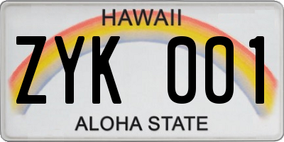 HI license plate ZYK001