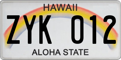 HI license plate ZYK012