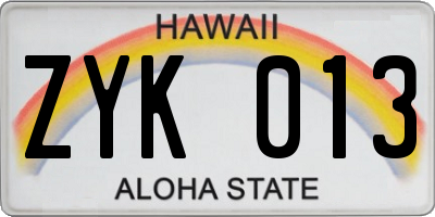 HI license plate ZYK013