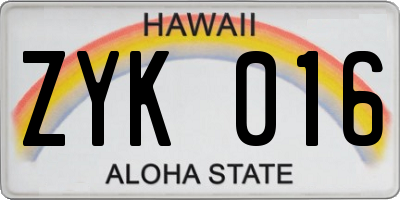 HI license plate ZYK016